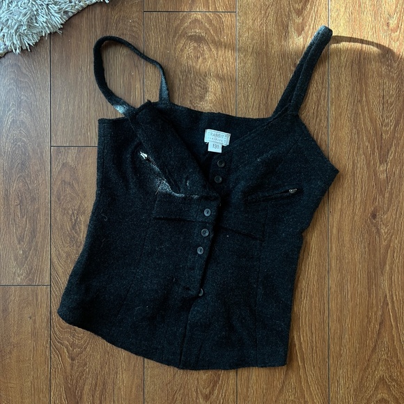 Black Wool Zipper & Button Tank Top - Picture 3 of 7